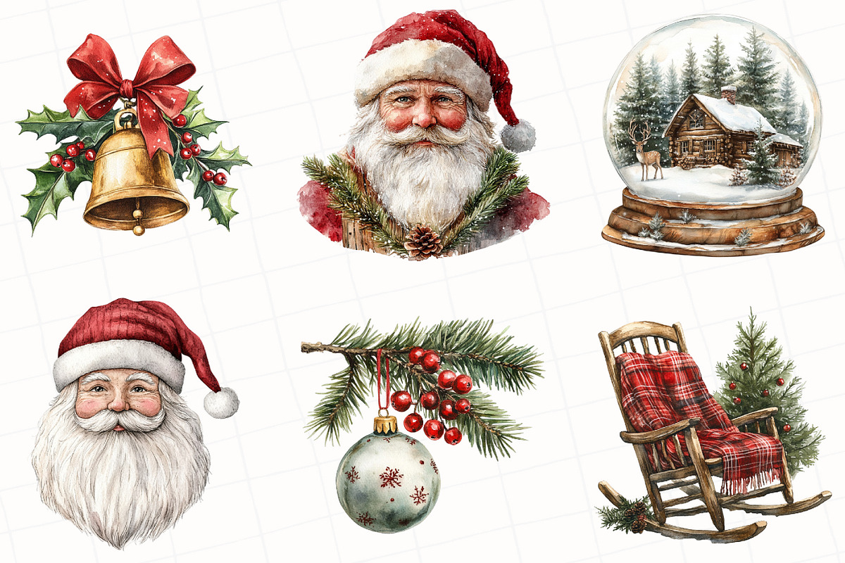 Watercolor Rustic Christmas Clipart, an Illustration by OK Design (Photo 3 of 5)