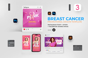 Breast Cancer Digital Bundle, a Social Media Template by Aam360