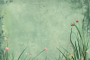 Whimsical Spring Grass And Flowers