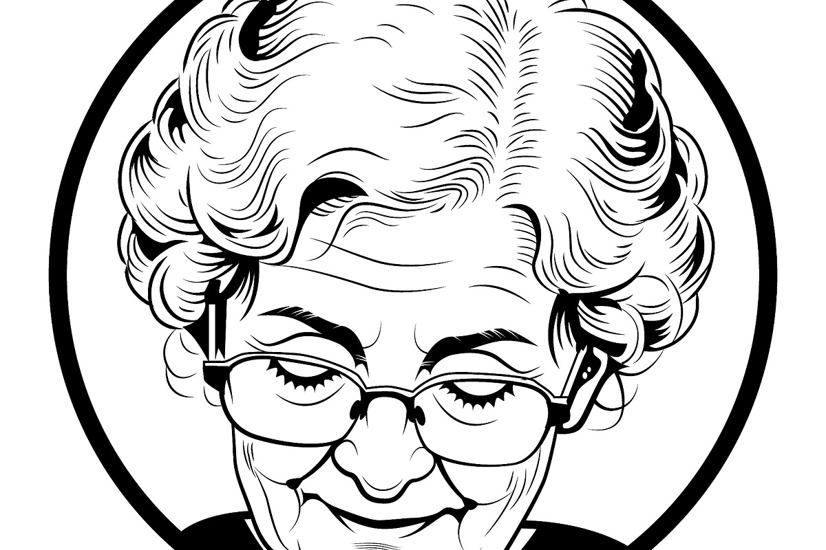 Old woman wearing glasses focused on, a Person Illustration by LogosDen (Photo 2 of 3)