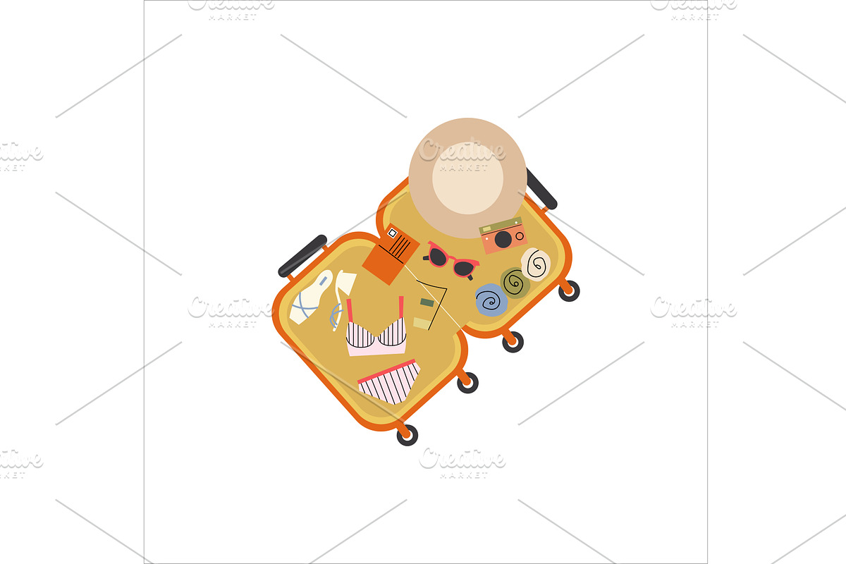 Open suitcase with vacation clothes, an Object Illustration by Mila Di Art