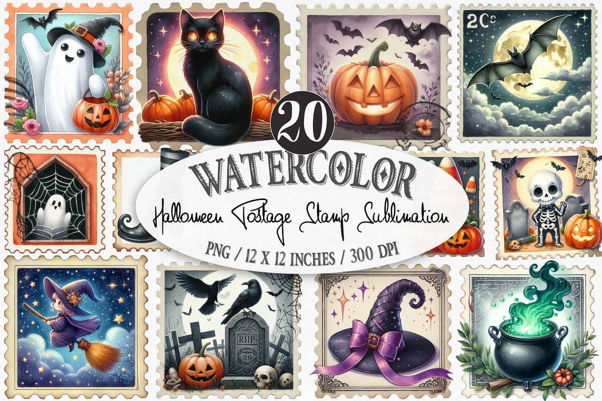 Halloween Postage Stamp Sublimation, an Illustration by Designking (Photo 1 of 4)