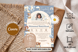 Teddy Bear Aqiqah Canva Template, an Invitation Template by Blooming Daisy