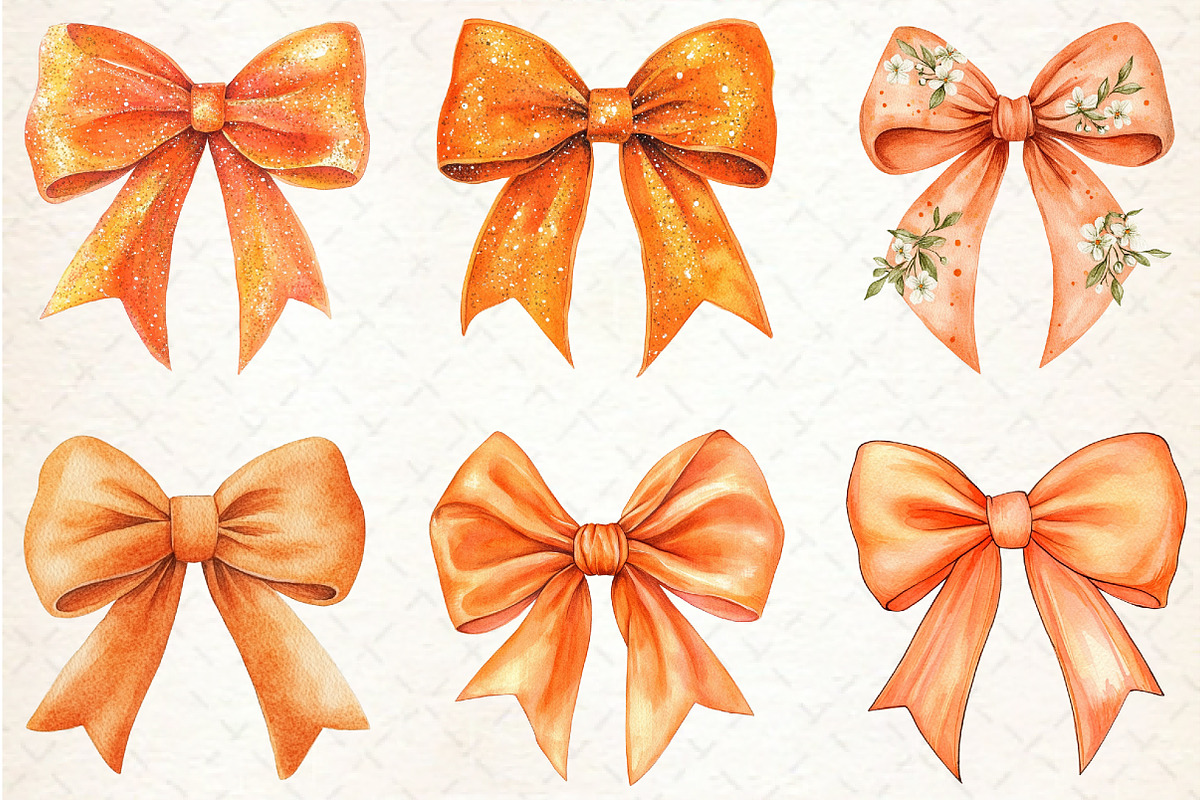 Watercolor Orange Bows Clipart, an Illustration by Rose Art (Photo 2 of 4)