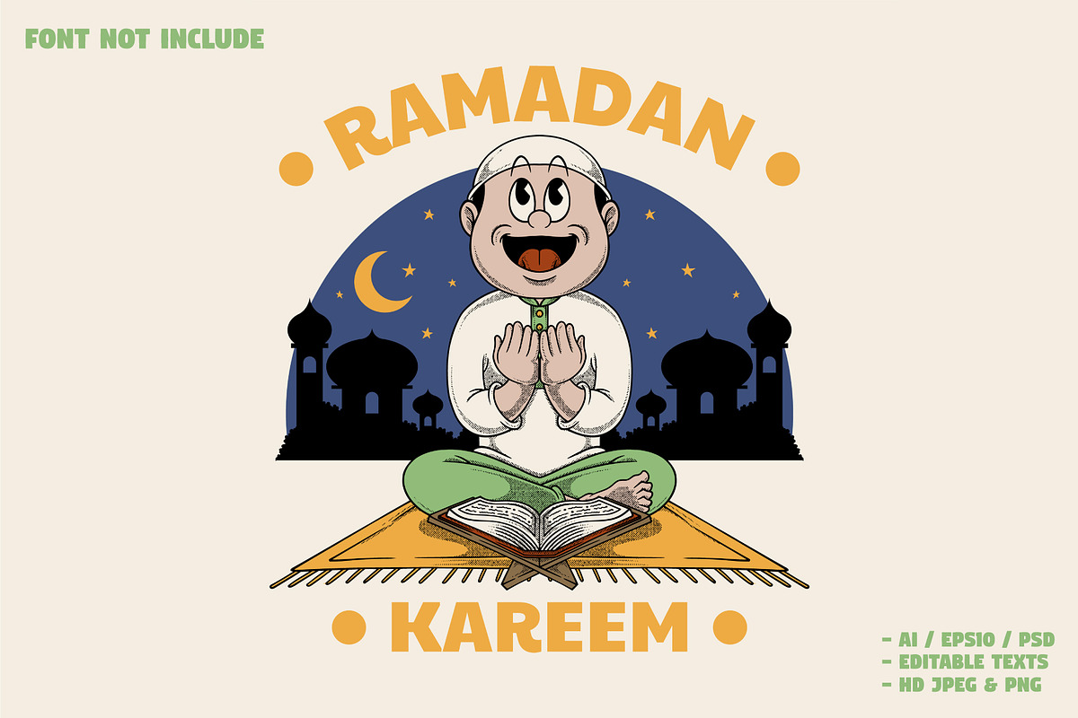 Muslim Boy Mascot Praying at Night, a Branding & Logo Template by Judsart (Photo 1 of 3)