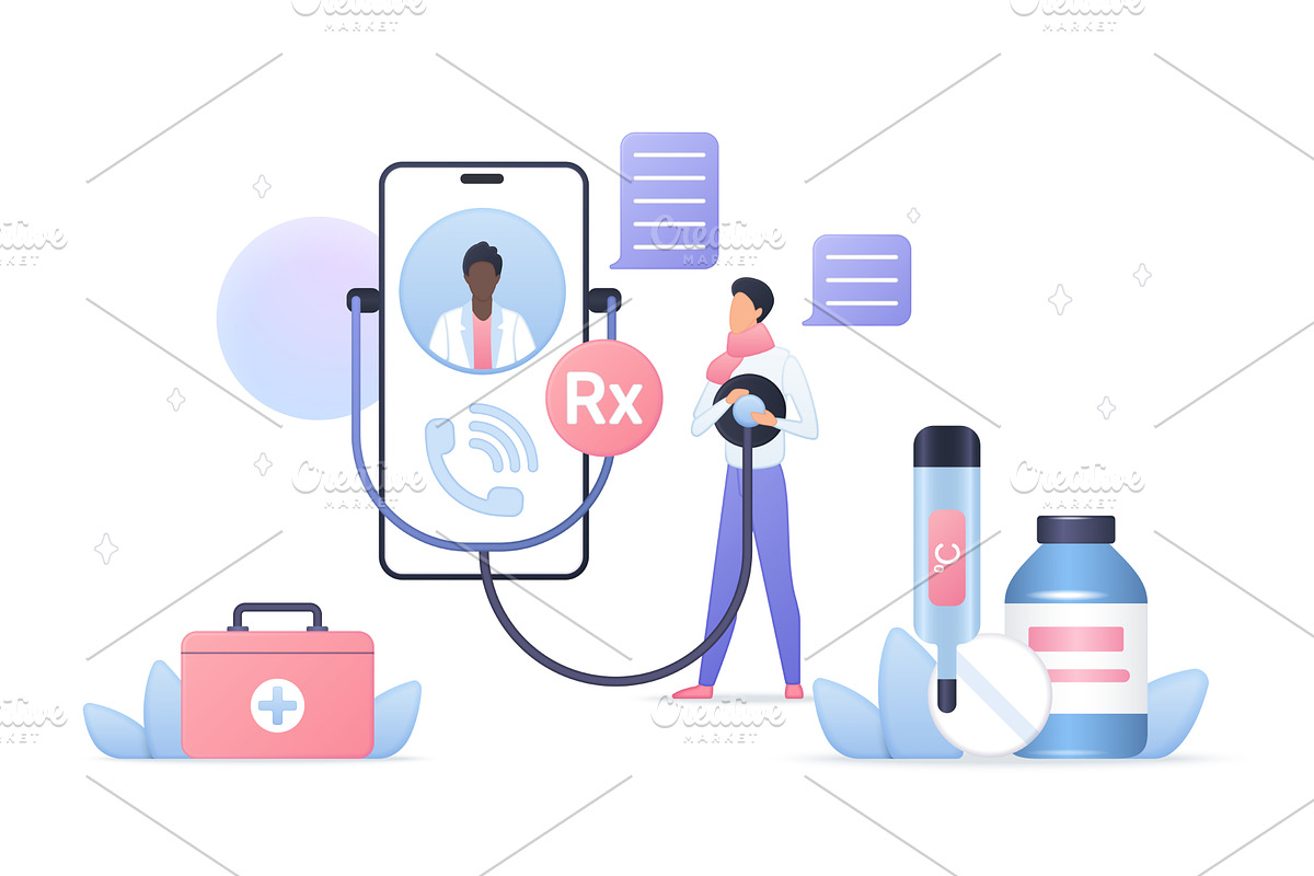 Online medical consultation concept, a Healthcare Illustration by Lemberg Vector