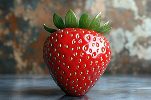 Fresh ripe strawberry resting on a t, a Photo by Tanuart