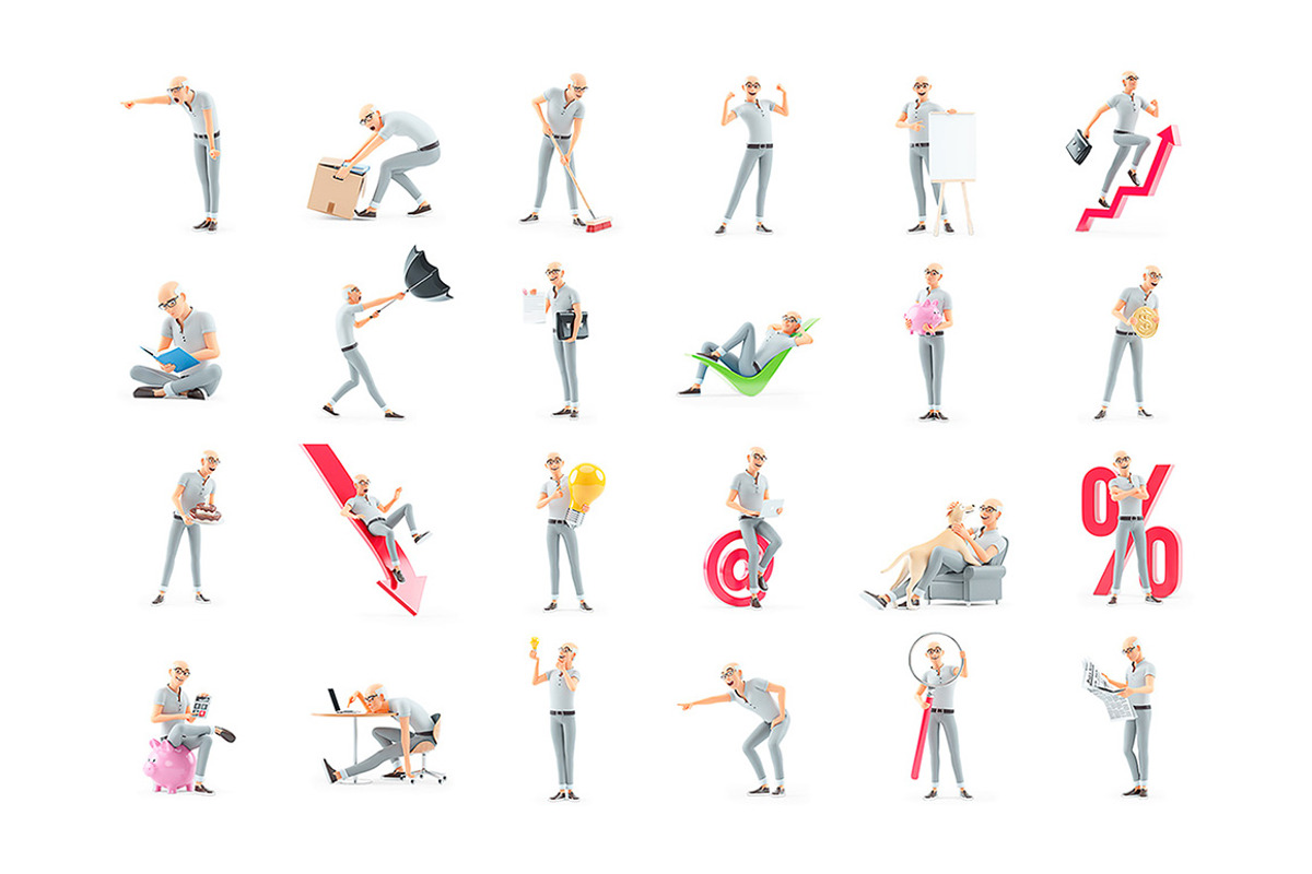 Senior Man – Set of 60 Poses, a Person Illustration by 3DMask (Photo 4 of 6)