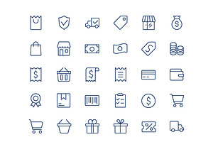 Shopping line mini icons. 