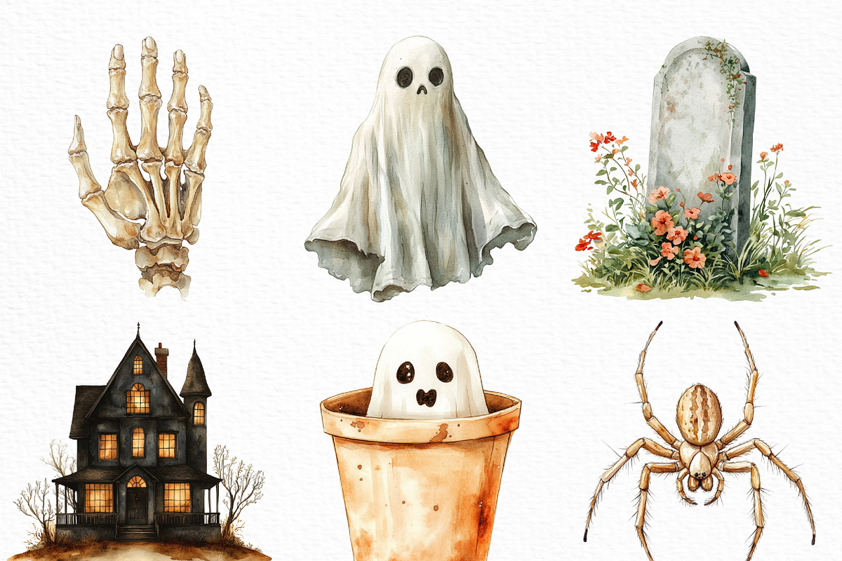 Watercolor Neutral Halloween Clipart, an Illustration by Craft Nest (Photo 5 of 6)