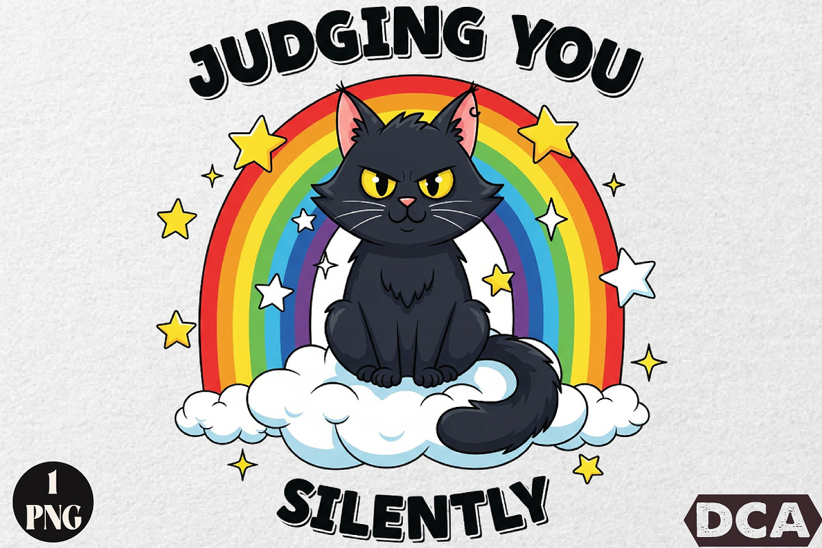 Judging you silently funny cat desig, an Illustration by DreamCafeArt (Photo 2 of 6)