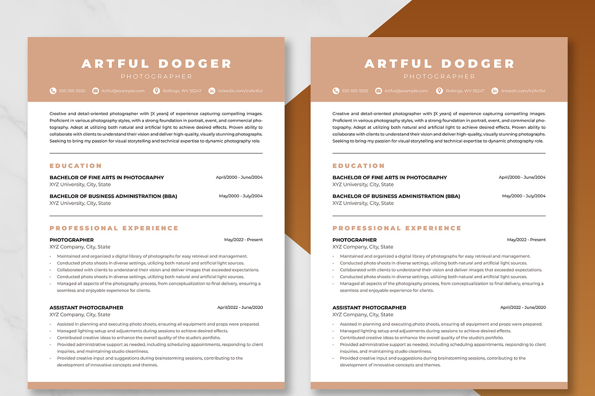 Photographer Resume Template, a Resume Template by ResumeInventor (Photo 3 of 9)