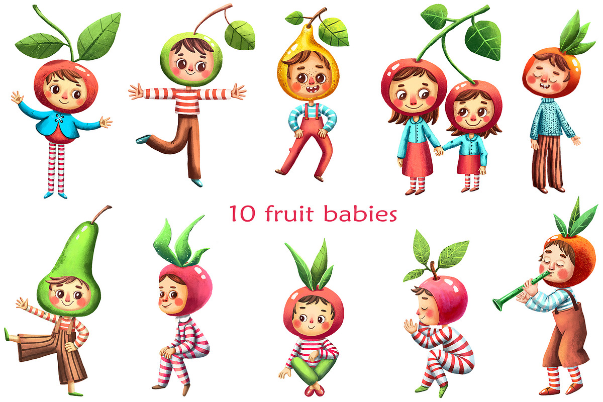 Fruit Babies - Clipart Set, an Education Illustration by Mashamashastu (Photo 2 of 11)