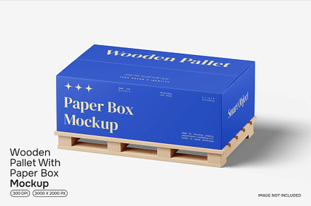 Wooden Pallet With Paper Box Mockup