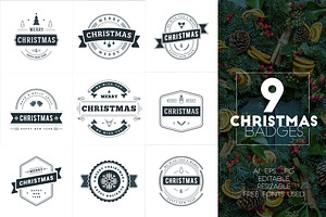 Set Of 9 Christmas Badges