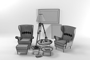 Strandmon wing chairs furniture set, a Furniture 3D Model by inDahouze (Thumbnail 5 of 8)