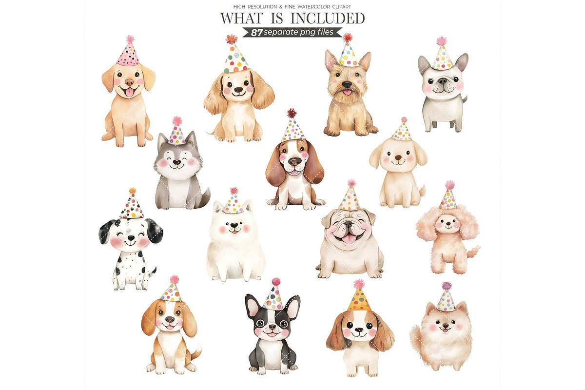 Party Pups Watercolor Clipart, an Illustration by CharmClipart (Photo 2 of 8)