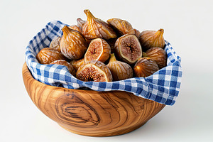 Dried figs fruit in bowl isolated on white background, a Food & Drink Photo by AlyaAnd