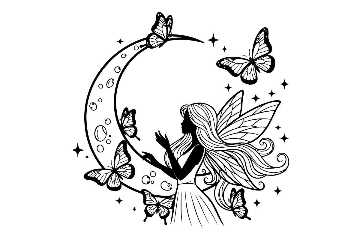 Fairy Moon Butterfly Silhouette, an Object Illustration by Gaye Art (Photo 20 of 31)