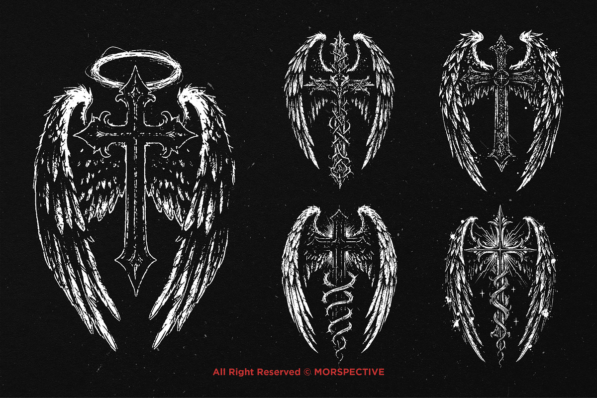 10 Bundle Dark Art Cross Wing Angel, an Illustration by Morspective (Photo 5 of 7)
