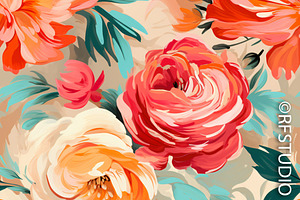 TROPICAL ROSES. Seamless Bundle Of 8