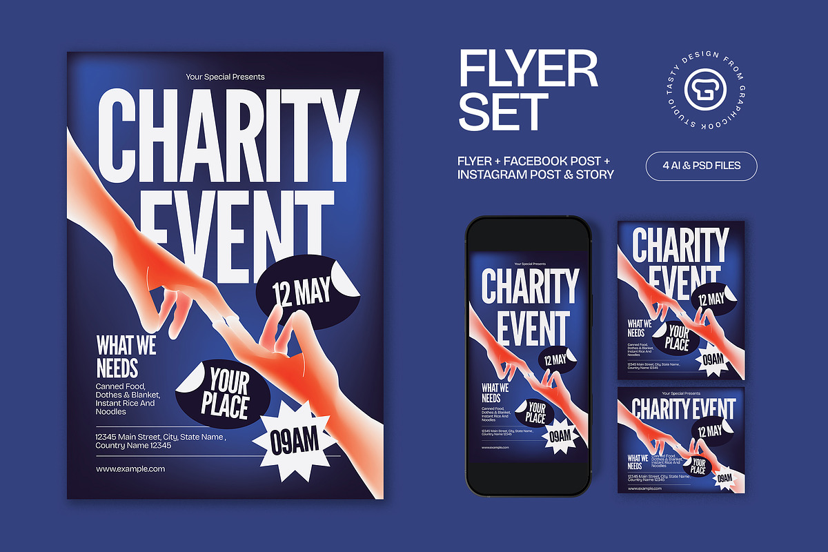 Blue Bold Charity Event Flyer Set, a Flyer Template by graphicook (Photo 1 of 3)