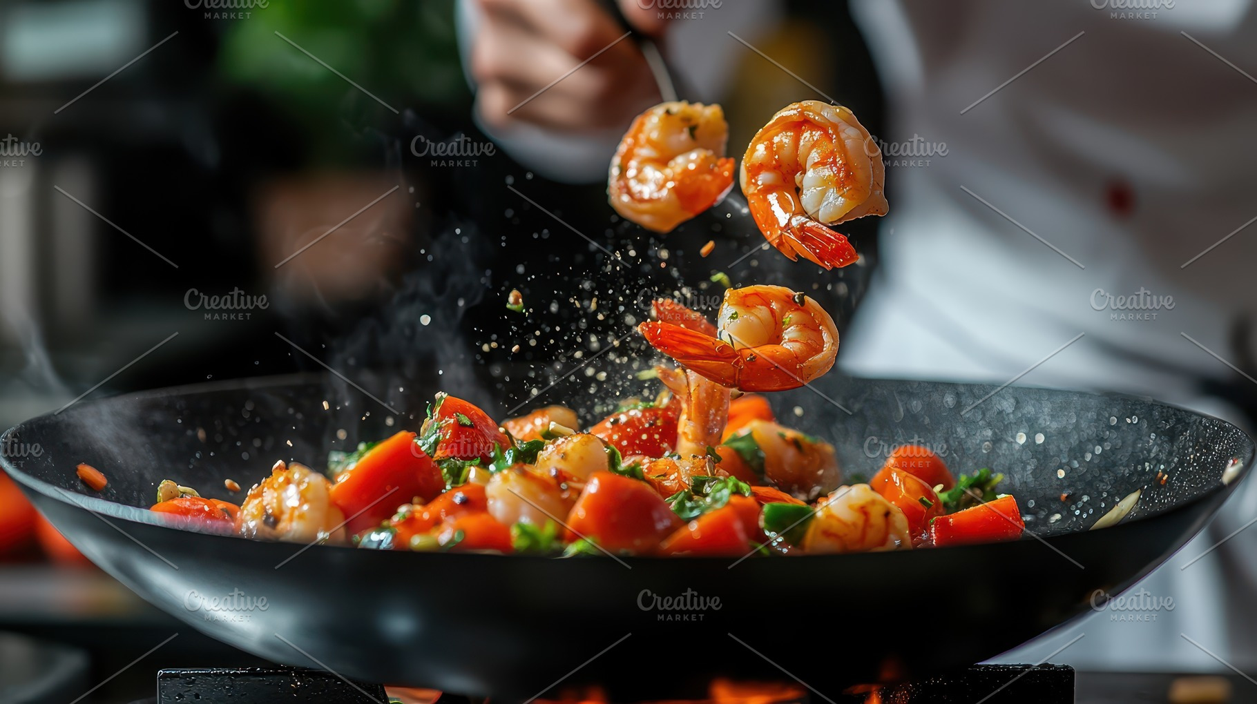 Delicious Shrimp Stir Fry Cooking in, a Food & Drink Photo by Pixeness Studio