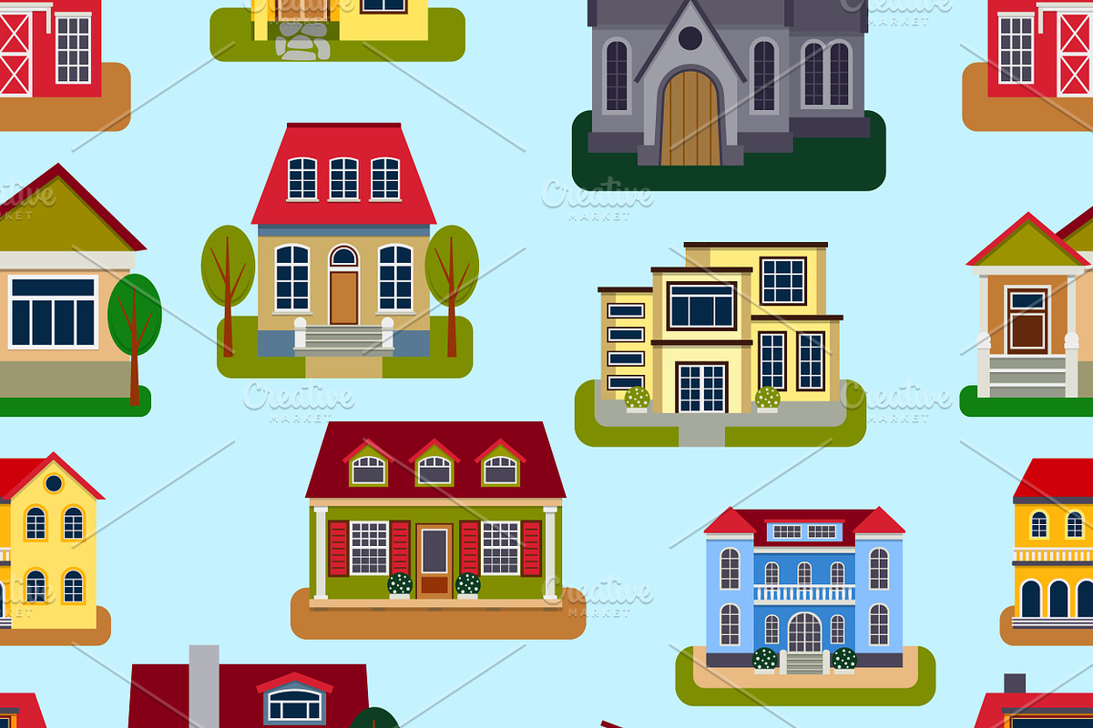 House seamless pattern vector, a Decorative Illustration by KitVector