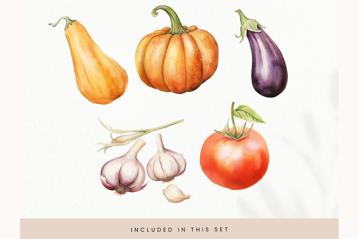 Watercolor Vegetables Clipart, Fresh, a Decorative Illustration by illuztrate (Photo 8 of 9)