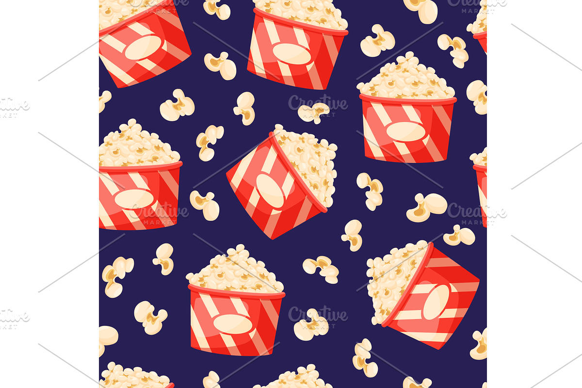 Popcorn seamless pattern. Red, a Food Illustration by LadadikArt