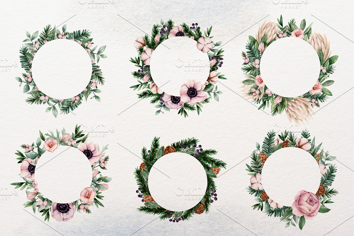 Winter flowers watercolor clipart, a Decorative Illustration by a_ptichkina (Photo 5 of 8)