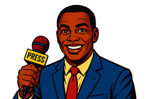Smiling News Reporter Holding, a Person Illustration by AlexArt