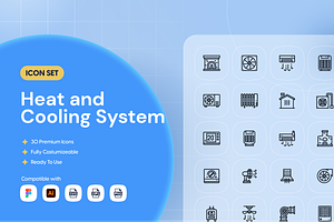 Heat and Cooling System Icon Set, an Outline Icon by Nathaya Studio