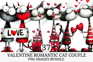 Valentine Romantic Cat Couple, an Illustration by Craft Nest
