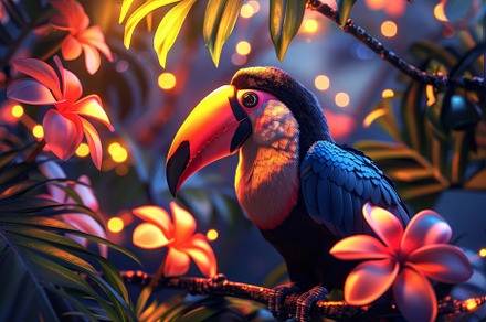 A striking toucan with a bright beak, a Photo by Tanuart
