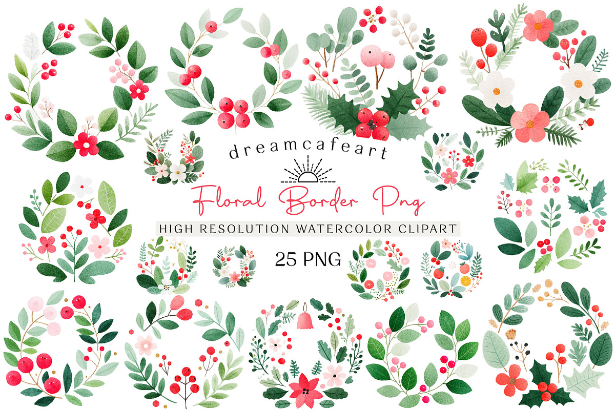 Watercolor Beautiful Floral Border P, an Illustration by DreamCafeArt (Photo 1 of 6)