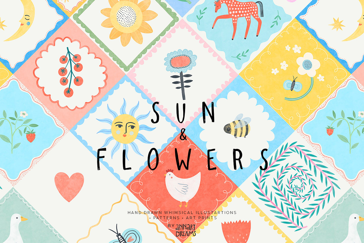 SUN & FLOWERS. Patterns & Art print, a Decorative Illustration by annartdreams (Photo 1 of 9)