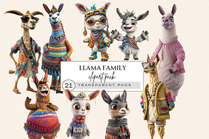 HIPPIE LLAMA FAMILY CLIPART PACK, an Animal Illustration by Daring Digies