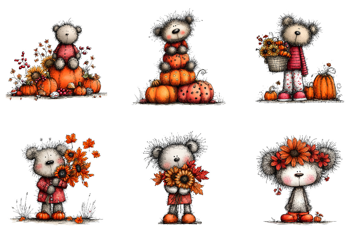 Whimsical Autumn Teddy Bear Clipart, a Seasonal Illustration by CreationArt (Photo 6 of 6)