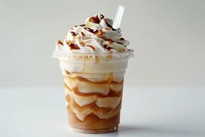 Iced coffee latte in cup on white background, a Food & Drink Photo by AlyaAnd