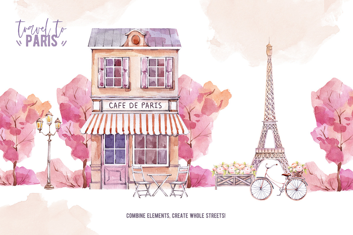 Travel to Paris. Watercolor Clipart, a Decorative Illustration by VerAna (Photo 6 of 11)