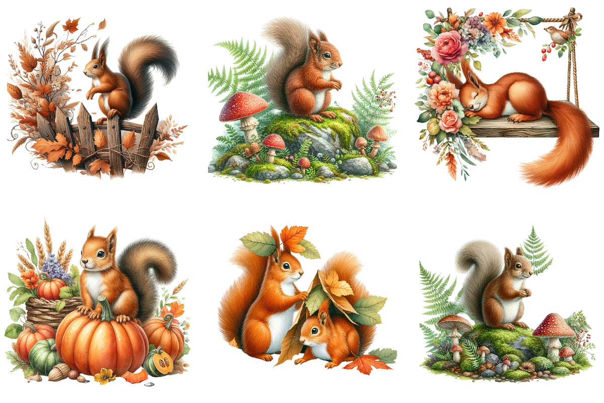 Fall Squirrel Garden Clipart, an Illustration by DreamArtGraphic (Photo 4 of 4)