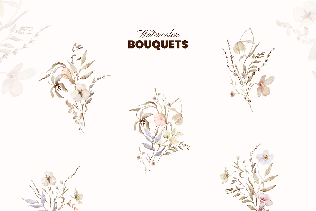 Neutral Botany Watercolor Clipart, a Decorative Illustration by Yuliia Lashevska (Photo 3 of 11)