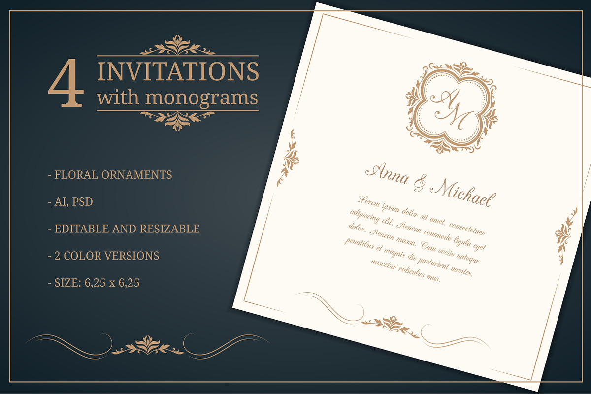 Wedding invitations with monograms, an Invitation Template by MARIA KOLYADINA (Photo 1 of 3)