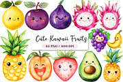 Cute Kawaii Fruits Clipart, an Illustration by DreamArtGraphic (Thumbnail 1 of 4)