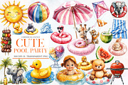 Cute Pool Party Watercolor Clipart, an Illustration by Designworld (Thumbnail 1 of 5)