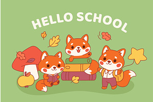 Cute foxes autumn composition. Back, an Animal Illustration by YummyBuum