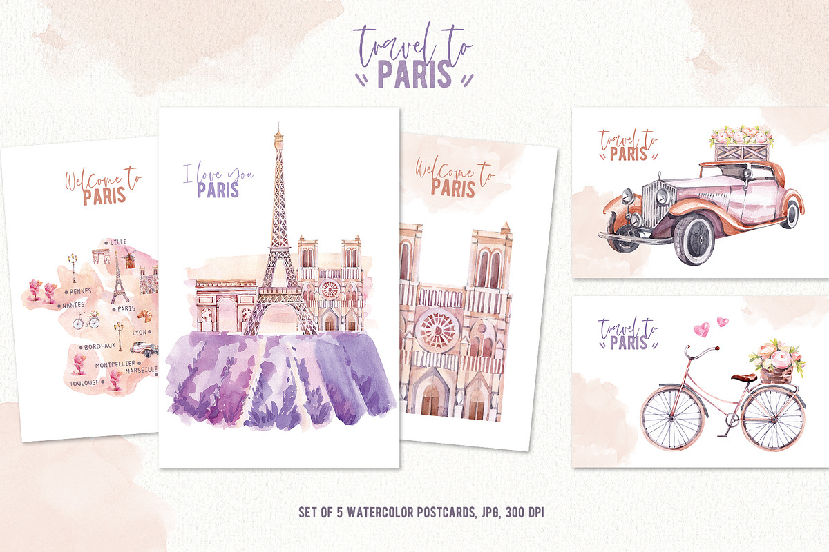Travel to Paris. Watercolor Clipart, a Decorative Illustration by VerAna (Photo 5 of 11)