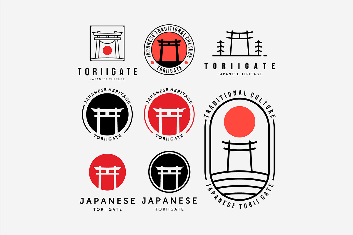 Set Bundle of Torii Gate Logo Icon