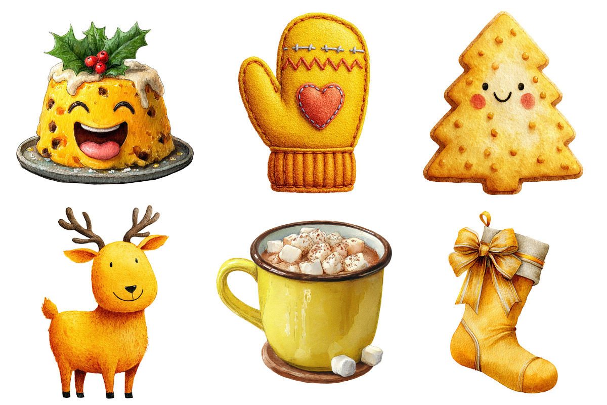Cute Yellow Christmas Clipart, an Illustration by Daily.Designs (Photo 3 of 5)